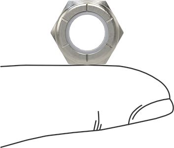 Image of Product. Side1 orientation. Contains SizingReference. 18-8 Stainless Steel Thin-Profile Nylon-Insert Locknut, Corrosion-Resistant, 3/8"-24 Thread Size.