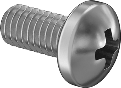 Image of Product. Front orientation. 316 Stainless Steel Pan Head Phillips Screws, M3 x 0.50 mm Thread, 6mm Long.