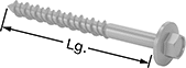 Image of Product. Front orientation. Contains Annotated. Masonry and Concrete Screws. Hex Head Tapping Screws for Masonry and Concrete, Silver Corrosion-Resistant-Coated Steel with Oversized Flange.