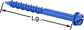 Image of Product. Front orientation. Contains Annotated. Masonry and Concrete Screws. Hex Head Tapping Screws for Masonry and Concrete, Blue Corrosion-Resistant-Coated Steel.