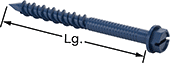 Image of Product. Front orientation. Contains Annotated. Masonry and Concrete Screws. Hex Head Tapping Screws for Masonry and Concrete, Blue Corrosion-Resistant-Coated Steel.