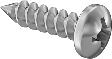 Image of Product. Front orientation. Phillips Rounded Head Screws for Sheet Metal, Zinc-Plated Steel, Number 10 Size, 3/4" Long.