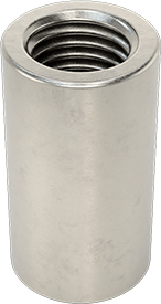 Image of Product. Bottom orientation. Round Coupling Nut, 18-8 Stainless Steel, M16 x 2 mm Thread, 40 mm Long.