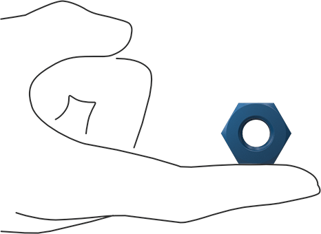 Image of Product. Side1 orientation. Contains SizingReference. Blue PTFE-Coated Steel Heavy-Profile Hex Nut, 1/2"-13 Thread Size.