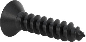 Image of Product. Back orientation. Flat Head Screws for Particleboard&Fiberboard, Black-Oxide Steel, Number 8 Size, 3/4" Long.