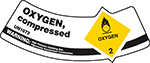 Image of Product. Front orientation. Warning—Oxygen, Compressed. Liquid and Gas Storage Labels for Gas Cylinder Shoulders .