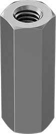 Image of Product. Front orientation. Zinc-Plated Steel Coupling Nut, Low-Strength, 3/8"-16 Thread Size, 1-3/4" Long.