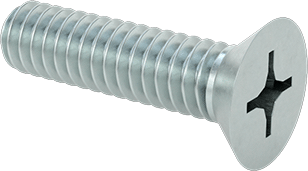 Image of Product. Front orientation. Zinc-Plated Steel Phillips Flat Head Screw, 82 Degree Countersink Angle, 1/4"-20 Thread Size, 1" Long.