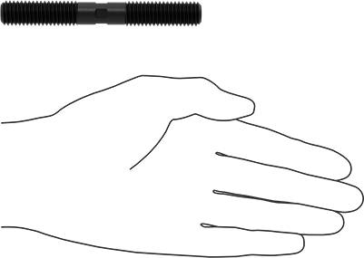 Image of Product. Side1 orientation. Contains SizingReference. Black-Oxide Steel Threaded on Both Ends Setup Stud, 1/2"-13 Thread Size, 4" Long, 1-1/2" Thread Lengths.