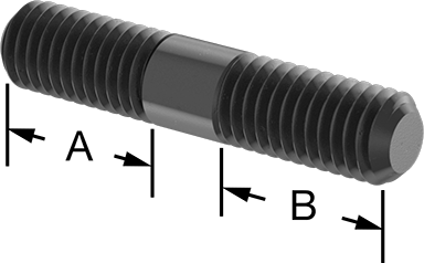 Image of Product. Front orientation. Contains Annotated. Black-Oxide Steel Threaded on Both Ends Setup Stud, 1/2"-13 Thread Size, 2-1/2" Long.