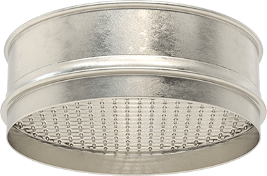 Image of Product. Front orientation. Sieve for Large Material, 304 Stainless Steel Frame, 8" Diameter x 2" Deep, 5/16" Opening Size.