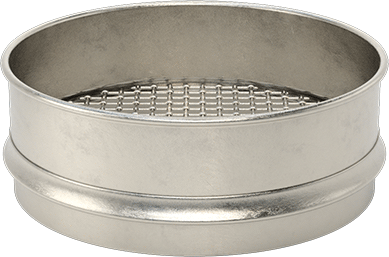 Image of Product. Front orientation. Sieve for Large Material, 304 Stainless Steel Frame, 8" Diameter x 2" Deep, 5/16" Opening Size.