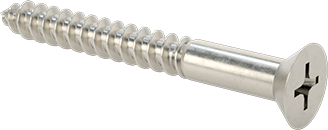 Image of Product. Front orientation. Phillips Flat Head Screws for Wood, 18-8 Stainless Steel, Number 8 Size, 1-1/2" Long.
