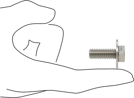 Image of Product. Side1 orientation. Contains SizingReference. Hex Head Screw with Flat Washer, 3/8"-16 Thread Size, 1" Long.