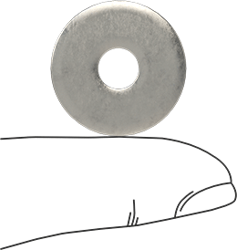Image of Product. Side1 orientation. Contains SizingReference. 18-8 Stainless Steel Oversized Washer, for 1/4" Screw Size, 0.265" ID, 0.875" OD.