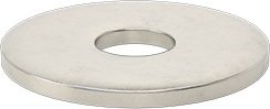 Image of Product. Bottom orientation. 18-8 Stainless Steel Oversized Washer, for 1/4" Screw Size, 0.265" ID, 0.875" OD.