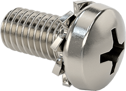 Image of Product. Front orientation. Stainless Steel Pan Head Screws, with External-Tooth Washer, M3 x 0.5 mm Thread, 6 mm Long.