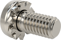 Image of Product. Back orientation. Stainless Steel Pan Head Screws, with External-Tooth Washer, M3 x 0.5 mm Thread, 6 mm Long.