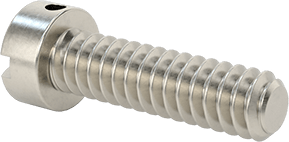 Image of Product. Back orientation. Wire-Lockable Rounded Head Screws, 6-32 Thread Size, 1/2" Long.