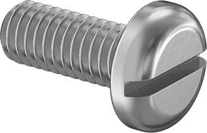Image of Product. Front orientation. Steel Pan Head Slotted Screws, M4 x 0.7 mm Thread, 10 mm Long.