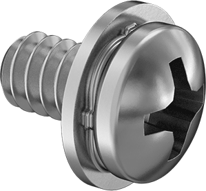 Image of Product. Front orientation. Steel Pan Head Screws with Spring Lock Washer, 6-32 Thread Size, 1/4" Long.