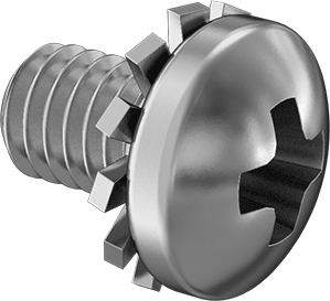 Image of Product. Front orientation. Steel Pan Head Screws, External-Tooth Lock Washer, M4 x 0.7mm Thread, 6mm Long.