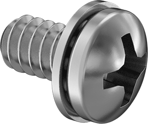 Image of Product. Front orientation. Steel Pan Head Screws, with Internal-Tooth Lock Washer, 6-32 Thread, 1/4" Long.