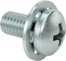 Image of Product. Front orientation. Steel Pan Head Screws, Internal-Tooth Lock Washer, M3 x 0.5mm Thread, 6mm Long.
