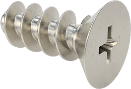 Image of Product. Front orientation. Phillips Flat Head Thread-Forming Screws, for Plastic, 18-8 Stainless Steel, M3 Screw Size, 8 mm Long.