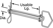 Image of Product. Front orientation. Contains Annotated. Clevis Pins. Loop-Grip Clevis Pins, Zinc-Yellow-Chromate-Plated Carbon Steel with Cotter Pin.