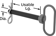 Image of Product. Front orientation. Contains Annotated. Clevis Pins. Loop-Grip Clevis Pins, Black-Painted Carbon Steel with Cotter Pin.