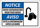 Image of Product. Front orientation. Signs. Hand-Washing Signs, Notice—Avoid Contamination Wash Your Hands/Aviso—Evite La Contaminación Lávese Las Manos (English/Spanish).