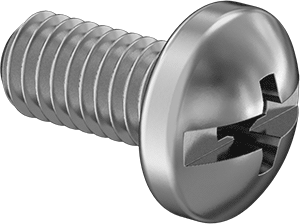 Image of Product. Front orientation. Pan Head Combination Phillips/Slotted Screws, 18-8 Stainless Steel M3 x 0.5mm Thread, 6mm Long.