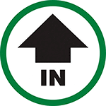 Image of Product. Front orientation. Labels. Door Labels , In, Arrow.