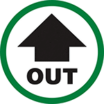Image of Product. Front orientation. Labels. Door Labels , Out, Arrow.