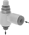 Image of Product. Front orientation. Contains Annotated. Air Flow Control Valves. Elbow Corrosion-Resistant Air Flow Control Valves, Push-to-Connect Female Inlet × NPT Male Outlet.