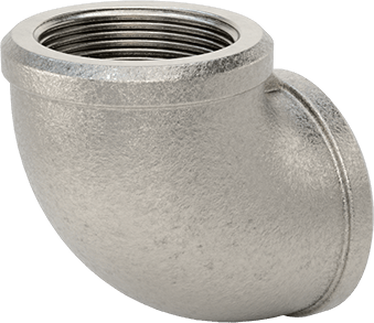 Image of Product. Back orientation. Premium Low-Pressure 304 Stainless Steel Pipe Fitting, with Certificate, 90 Degree Elbow Connector, 1-1/2 NPT Female.