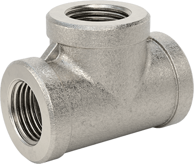 Image of Product. Front orientation. Premium Low-Pressure 304 Stainless Steel Pipe Fitting, with Certificate, Tee Connector, 1/2 NPT Female.