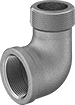 Image of Product. Female x Male. Front orientation. Pipe and Fittings. Premium Low-Pressure Stainless Steel Threaded Pipe Fittings, 90° Elbow Adapters, Male, Female, Threaded Fitting Connection.