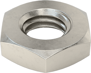 Image of Product. Bottom orientation. 18-8 Stainless Steel Thin-Profile Hex Nut, M10 x 1.5 mm Thread, DIN 439B, ISO 4035.