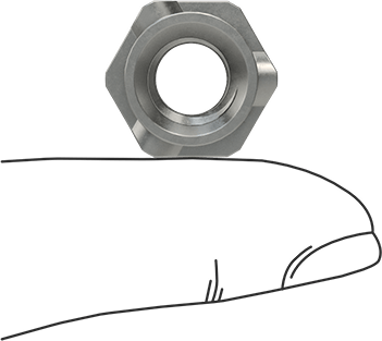 Image of Product. Side1 orientation. Contains SizingReference. Steel Screw-Locking Hex Weld Nuts, 3/8"-16 Thread Size, 5/8" Wide.