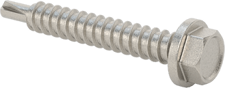 Image of Product. Front orientation. 410 Stainless Steel Flanged Hex Head Drilling Screw, Number 12 Screw Size, 1-1/2" Long.