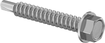 Image of Product. Front orientation. 410 Stainless Steel Flanged Hex Head Drilling Screw, Number 12 Screw Size, 1-1/2" Long.