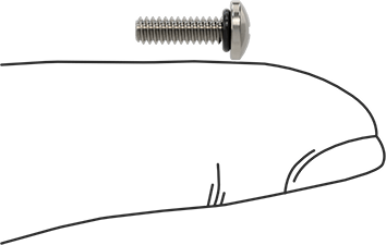 Image of Product. Side1 orientation. Contains SizingReference. Sealing Pan Head Screws, with Buna-N Rubber O-Ring, 4-40 Thread Size, 3/8" Long.