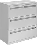 Image of Product. 3 Drawers. Front orientation. Cabinets. Lateral File Cabinets, Painted Steel—Assembled, With 3 Drawers.