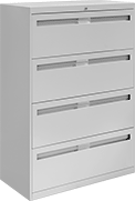 Image of Product. 4 Drawers. Front orientation. Cabinets. Lateral File Cabinets, Painted Steel—Assembled, With 4 Drawers.