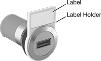 Image of ProductInUse. Shown with Label and Label Holder. Front orientation. Contains Annotated. USB Chargers. Panel-Mount USB Chargers.