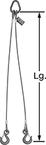 Image of Product. Front orientation. Contains Annotated. Slings. Wire Rope Slings with Hooks, 2 Legs.