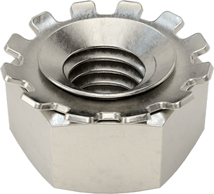 Image of Product. Bottom orientation. 18-8 Stainless Steel Locknut with External-Tooth Lock Washer, M3 x 0.5 mm Thread Size.