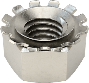 Image of Product. Bottom orientation. 18-8 Stainless Steel Locknut with External-Tooth Lock Washer, Corrosion-Resistant, M5 x 0.8 mm Thread Size.